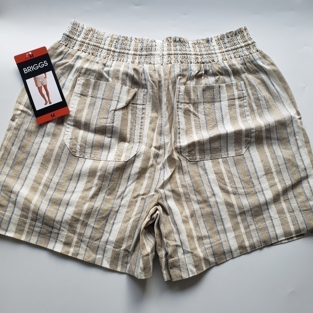 🛑 2 / $40 Sale! BRIGGS Linen Blend Beige & White Striped S… - Picture 11 of 14